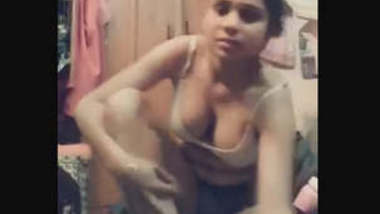Desi young babe stripping to bra panty on camera
