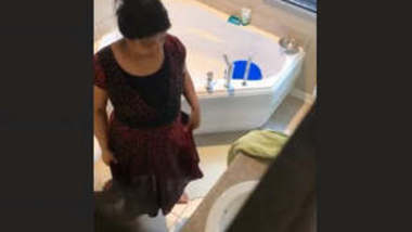 Hidden cam in bath room records fantastic tits nudity