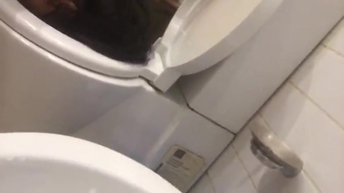 Toilet fuck with big racked brunette girlfriend